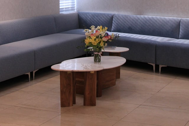 The unoccupied reception waiting area at RNWOOD.
